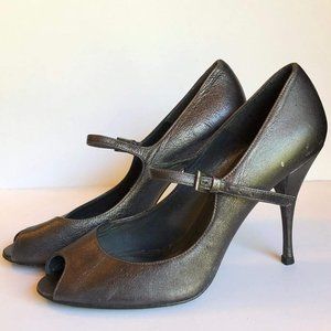 Stuart Weitzman Peep Toe Pumps Metallic Grey